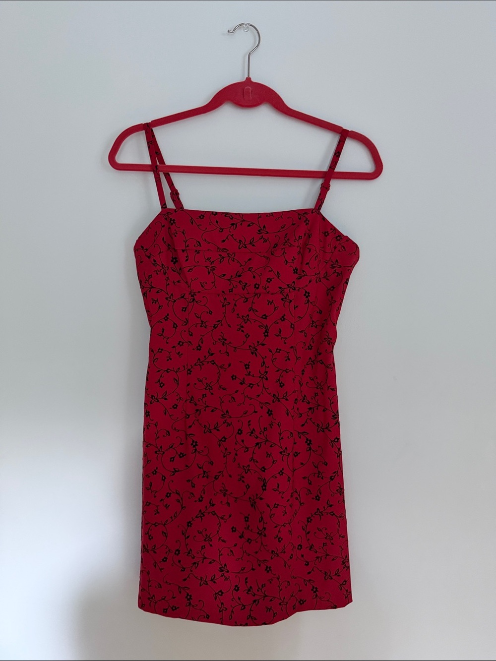 Vintage LaBelle Red Floral Dress with Spaghetti Straps / 90s Y2K